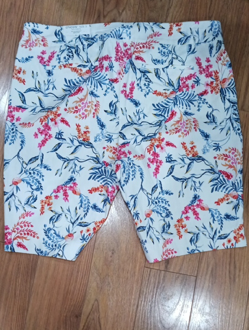 Chico's White Floral Bermuda Shorts with Blue, Pink & Orange Print - Picture 2 of 10